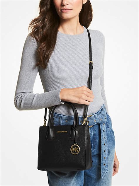 michael kors black pebbled leather crossbody|Michael Kors mercer extra small.